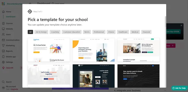 LearnWorlds's school templates for course building